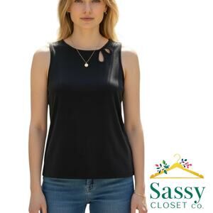 Ann Taylor Black Sleeveless Tank Oval Cutout Detail Minimalist Size M EUC